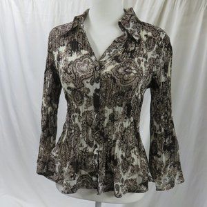 Ladies Multi Brown Print Dressy Blouse
